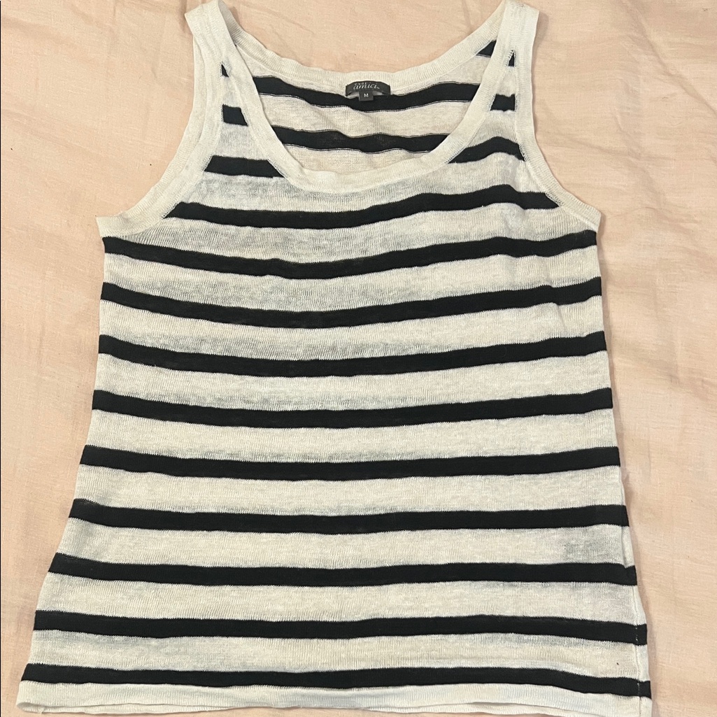 Classic Black And White Striped Knit Tank Top